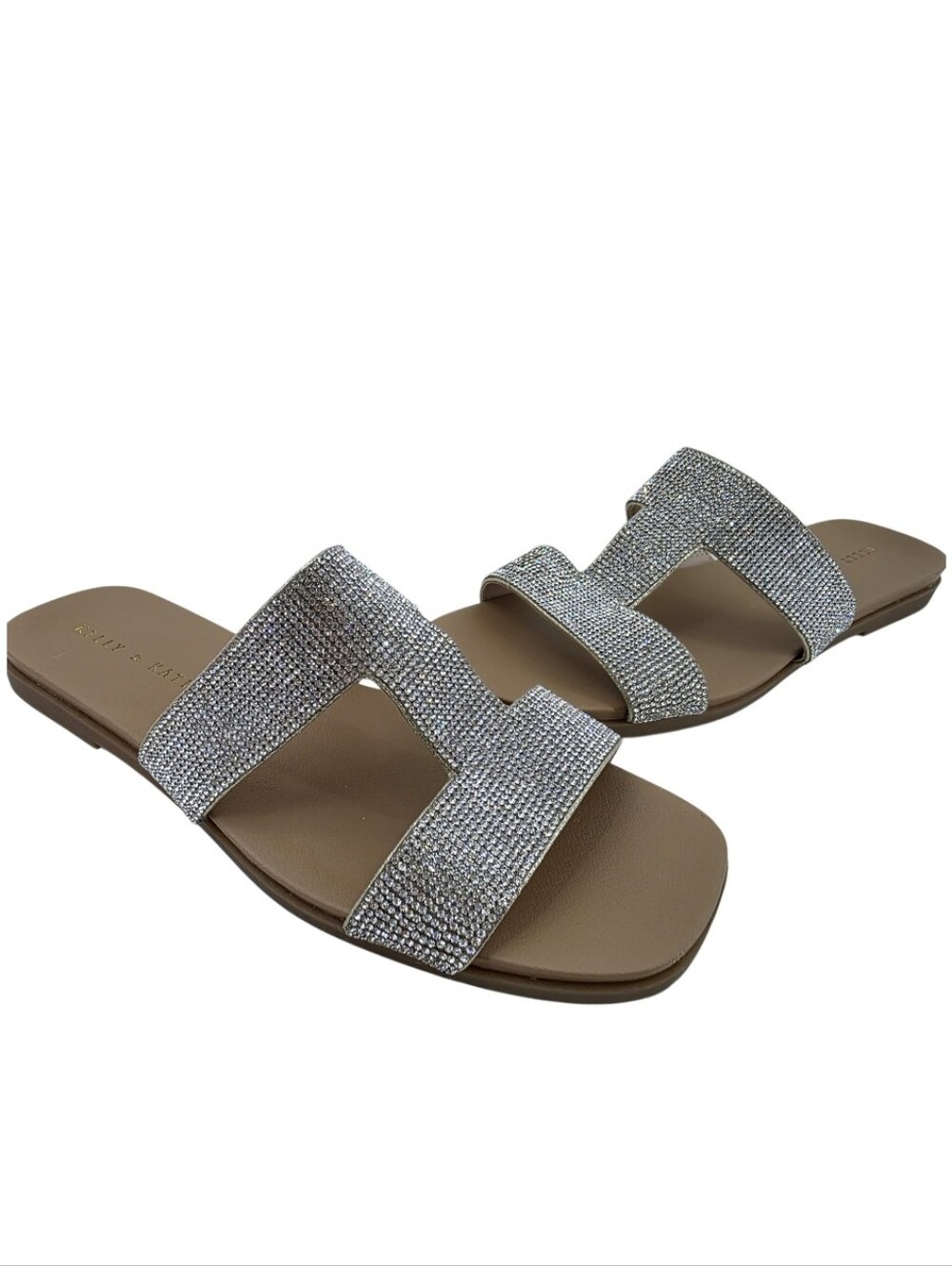 Kelly & Katie Frillian Rhinestone Shimmer Sand Fabric Sandals Women's Size 8.5